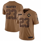 Men's San Francisco 49ers #23 Christian McCaffrey 2023 Brown Salute To Service Limited Football Stitched Jersey Dyin,baseball caps,new era cap wholesale,wholesale hats