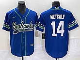 Men's Seattle Seahawks #14 DK Metcalf Blue With Patch Cool Base Stitched Baseball Jersey,baseball caps,new era cap wholesale,wholesale hats