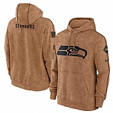 Men's Seattle Seahawks 2023 Brown Salute to Service Pullover Hoodie,baseball caps,new era cap wholesale,wholesale hats