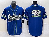 Men's Seattle Seahawks Big Logo Blue With Patch Cool Base Stitched Baseball Jersey,baseball caps,new era cap wholesale,wholesale hats