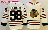 Youth Chicago Blackhawks #98 Connor Bedard White Black Stitched Jersey