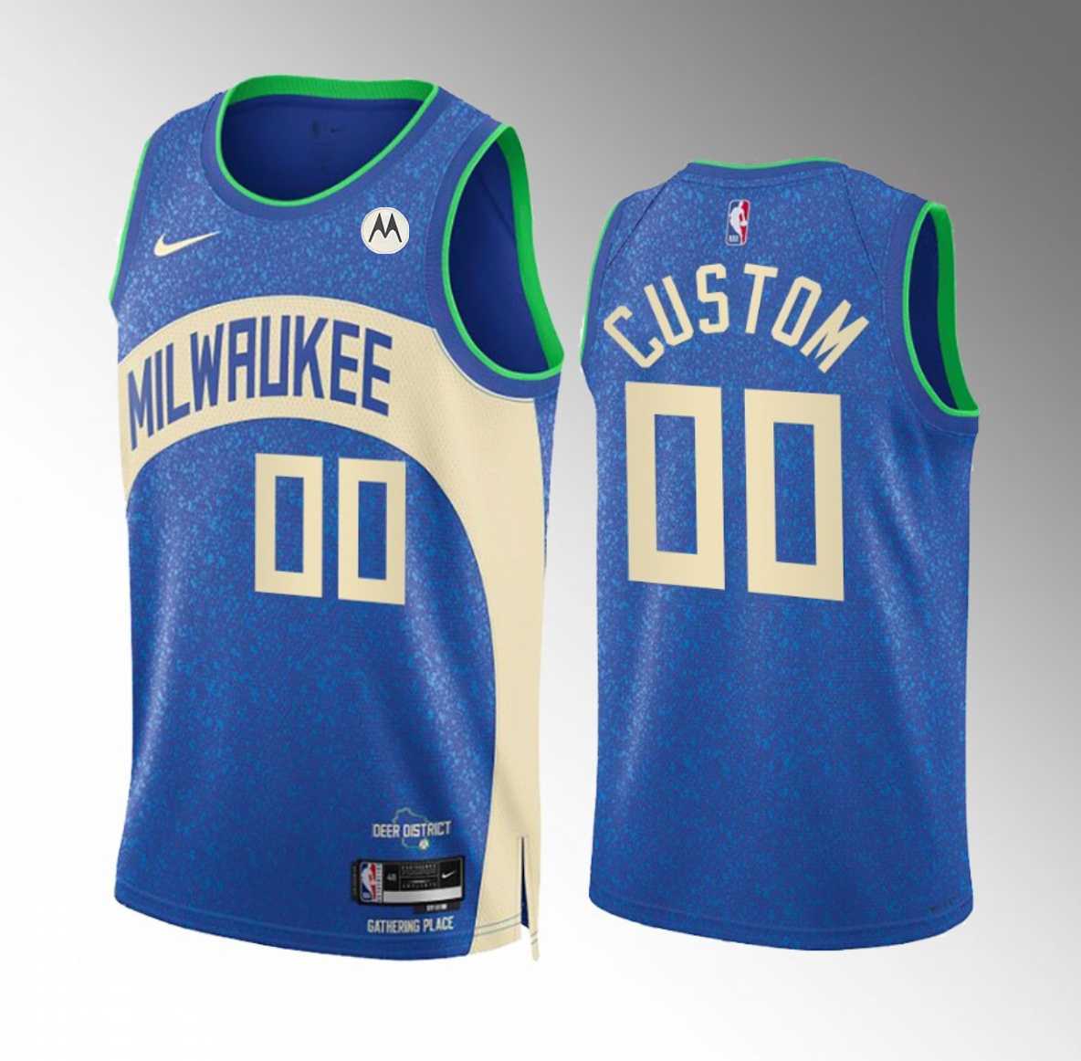 Men's Milwaukee Bucks Active Player Custom Blue 2023-24 City Edition Stitched Basketball Jersey