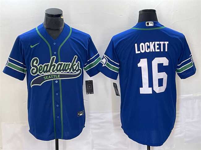 Men's Seattle Seahawks #16 Tyler Lockett Royal Throwback Cool Base Stitched Baseball Jersey