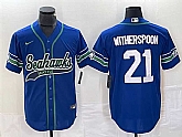 Men's Seattle Seahawks #21 Devon Witherspoon Royal Throwback Cool Base Stitched Baseball Jersey