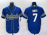 Men's Seattle Seahawks #7 Geno Smith Royal Throwback Cool Base Stitched Baseball Jersey