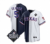 Men's Texas Rangers & Cowboys #5 Corey Seager Navy White 2023 World Series Splite Stitched Baseball Jersey Dzhi,baseball caps,new era cap wholesale,wholesale hats