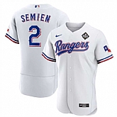 Men's Texas Rangers #2 Marcus Semien White 2023 World Series Flex Base Stitched Baseball Jersey Dzhi,baseball caps,new era cap wholesale,wholesale hats