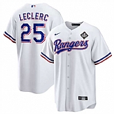 Men's Texas Rangers #25 Jose Leclerc White 2023 World Series Stitched Baseball Jersey Dzhi,baseball caps,new era cap wholesale,wholesale hats