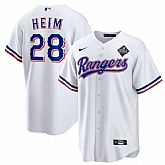 Men's Texas Rangers #28 Jonah Heim 2023 White World Series Stitched Baseball Jersey Dzhi,baseball caps,new era cap wholesale,wholesale hats