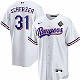 Men's Texas Rangers #31 Max Scherzer 2023 White World Series Stitched Baseball Jersey Dzhi,baseball caps,new era cap wholesale,wholesale hats