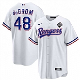 Men's Texas Rangers #48 Jacob DeGrom White 2023 World Series Cool Base Stitched Baseball Jersey Dzhi,baseball caps,new era cap wholesale,wholesale hats