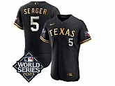 Men's Texas Rangers #5 Corey Seager Black Gold 2023 World Series Flex Base Stitched Baseball Jersey Dzhi,baseball caps,new era cap wholesale,wholesale hats