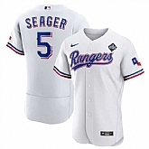 Men's Texas Rangers #5 Corey Seager White 2023 World Series Flex Base Stitched Baseball Jersey Dzhi,baseball caps,new era cap wholesale,wholesale hats