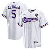 Men's Texas Rangers #5 Corey Seager White 2023 World Series Stitched Baseball Jersey Dzhi,baseball caps,new era cap wholesale,wholesale hats