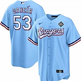 Men's Texas Rangers #53 Adolis Garcia Blue 2023 World Series Cool Base Stitched Baseball Jersey Dzhi,baseball caps,new era cap wholesale,wholesale hats