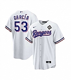 Men's Texas Rangers #53 Adolis Garcia White 2023 World Series Stitched Baseball Jersey Dzhi,baseball caps,new era cap wholesale,wholesale hats