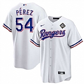 Men's Texas Rangers #54 Martin Perez White 2023 World Series Stitched Baseball Jersey Dzhi,baseball caps,new era cap wholesale,wholesale hats