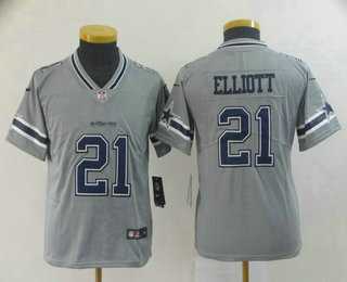 Youth Dallas Cowboys #21 Ezekiel Elliott Grey 2019 Inverted Legend Stitched NFL Nike Limited Jersey