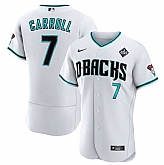 Men's Arizona Diamondbacks #7 Corbin Carroll White 2023 World Series Flex Base Stitched Jersey Dzhi,baseball caps,new era cap wholesale,wholesale hats