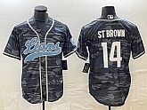 Men's Detroit Lions #14 Amon Ra St Brown Grey Camo With Patch Cool Base Baseball Limited Jersey,baseball caps,new era cap wholesale,wholesale hats