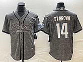 Men's Detroit Lions #14 Amon Ra St Brown Grey Gridiron With Patch Cool Base Baseball Limited Jersey,baseball caps,new era cap wholesale,wholesale hats