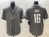 Men's Detroit Lions #16 Jared Goff Grey Gridiron With Patch Cool Base Baseball Limited Jersey,baseball caps,new era cap wholesale,wholesale hats