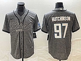 Men's Detroit Lions #97 Aidan Hutchinson Grey Gridiron With Patch Cool Base Baseball Limited Jersey,baseball caps,new era cap wholesale,wholesale hats