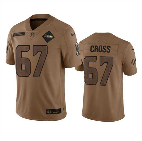 Men's Seattle Seahawks #67 Charles Cross 2023 Brown Salute To Service Limited Jersey Dyin