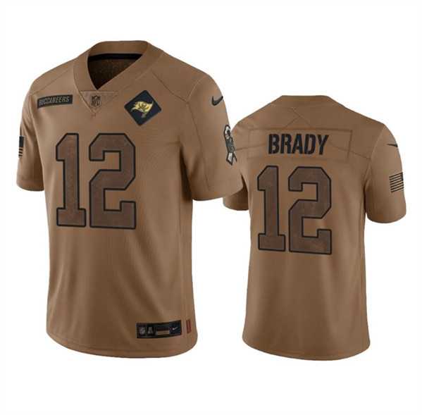 Men's Tampa Bay Buccaneers #12 Tom Brady 2023 Brown Salute To Service Limited Jersey Dyin