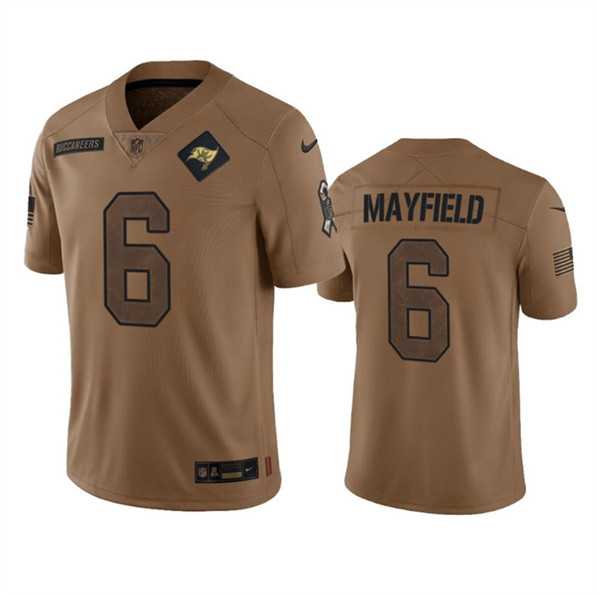 Men's Tampa Bay Buccaneers #6 Baker Mayfield 2023 Brown Salute To Service Limited Jersey Dyin