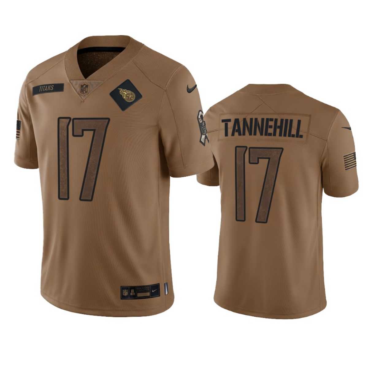 Men's Tennessee Titans #17 Ryan Tannehill 2023 Brown Salute To Service Limited Jersey Dyin