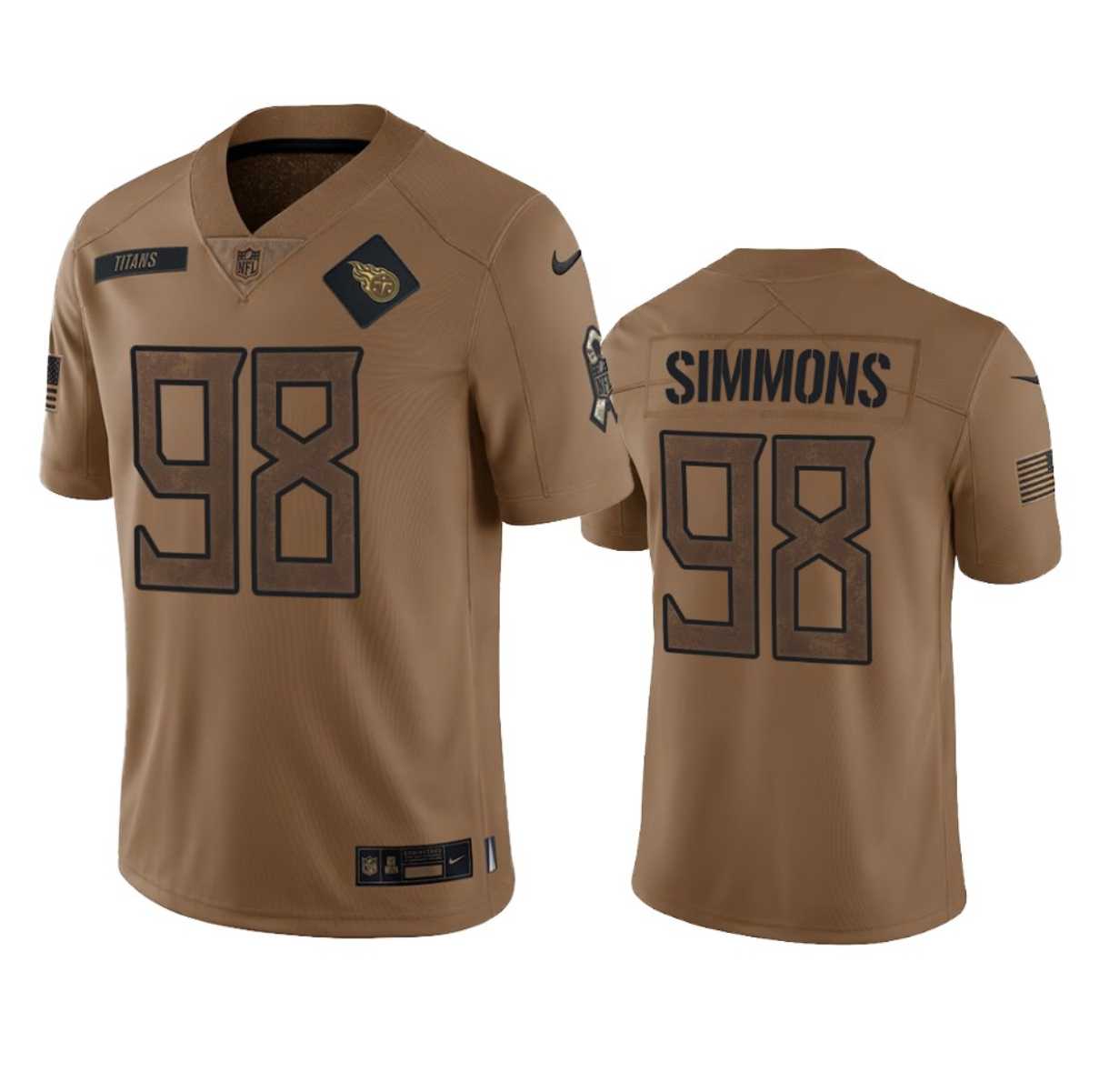 Men's Tennessee Titans #98 Jeffery Simmons 2023 Brown Salute To Service Limited Jersey Dyin