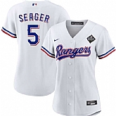 Women's Texas Rangers #5 Corey Seager White 2023 World Series Stitched Jersey(Run Small) Dzhi,baseball caps,new era cap wholesale,wholesale hats
