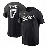 Men's Los Angeles Dodgers #17 Shohei Ohtani Black 2024 Fuse Name & Number T-Shirt