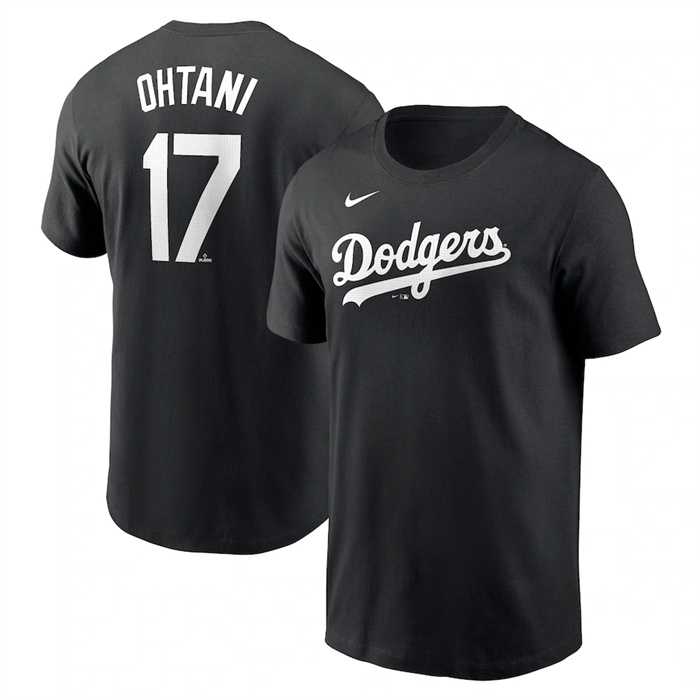Men's Los Angeles Dodgers #17 Shohei Ohtani Black 2024 Fuse Name & Number T-Shirt