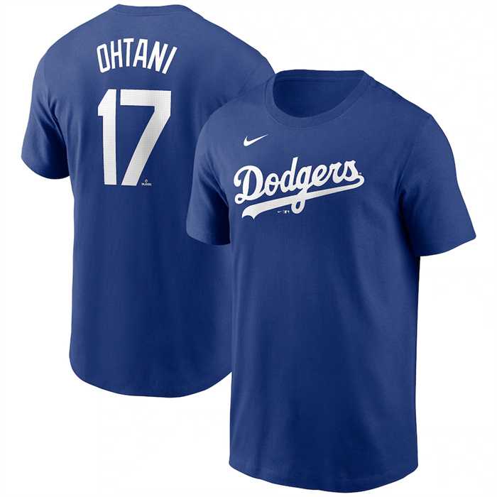 Men's Los Angeles Dodgers #17 Shohei Ohtani Blue 2024 Fuse Name & Number T-Shirt