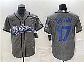 Men's Los Angeles Dodgers #17 Shohei Ohtani Gray Cool Base With Patch Stitched Baseball Jersey,baseball caps,new era cap wholesale,wholesale hats