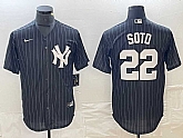 Men's New York Yankees #22 Juan Soto Black Pinstripe Cool Base Stitched Baseball Jersey,baseball caps,new era cap wholesale,wholesale hats