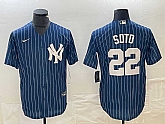 Men's New York Yankees #22 Juan Soto Blue Pinstripe Cool Base Stitched Baseball Jerseys,baseball caps,new era cap wholesale,wholesale hats