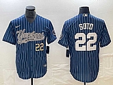 Men's New York Yankees #22 Juan Soto Number Blue Pinstripe Cool Base Stitched Baseball Jersey,baseball caps,new era cap wholesale,wholesale hats