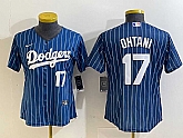 Women's Los Angeles Dodgers #17 Shohei Ohtani Number Red Navy Blue Pinstripe Stitched Cool Base Nike Jersey,baseball caps,new era cap wholesale,wholesale hats