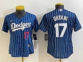 Women's Los Angeles Dodgers #17 Shohei Ohtani Number Red Navy Blue Pinstripe Stitched Cool Base Nike Jerseys,baseball caps,new era cap wholesale,wholesale hats