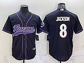 Men's Baltimore Ravens #8 Lamar Jackson Black With Patch Cool Base Stitched Baseball Jersey,baseball caps,new era cap wholesale,wholesale hats
