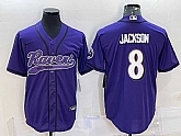 Men's Baltimore Ravens #8 Lamar Jackson Purple With Patch Cool Base Stitched Baseball Jersey,baseball caps,new era cap wholesale,wholesale hats