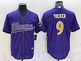 Men's Baltimore Ravens #9 Justin Tucker Purple Gold With Patch Cool Base Stitched Baseball Jersey,baseball caps,new era cap wholesale,wholesale hats