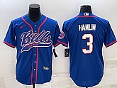 Men's Buffalo Bills #3 Damar Hamlin Blue With Patch Cool Base Stitched Baseball Jersey,baseball caps,new era cap wholesale,wholesale hats