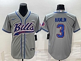 Men's Buffalo Bills #3 Damar Hamlin Grey With Patch Cool Base Stitched Baseball Jersey,baseball caps,new era cap wholesale,wholesale hats