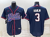 Men's Buffalo Bills #3 Damar Hamlin Navy Blue With Patch Cool Base Stitched Baseball Jersey,baseball caps,new era cap wholesale,wholesale hats