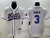 Men's Buffalo Bills #3 Damar Hamlin White With Patch Cool Base Stitched Baseball Jersey,baseball caps,new era cap wholesale,wholesale hats