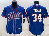 Men's Buffalo Bills #34 Thurman Thomas Blue With Patch Cool Base Stitched Baseball Jersey,baseball caps,new era cap wholesale,wholesale hats